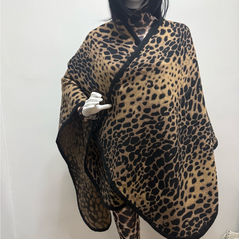 Leopard Print Cape with Black Trim
